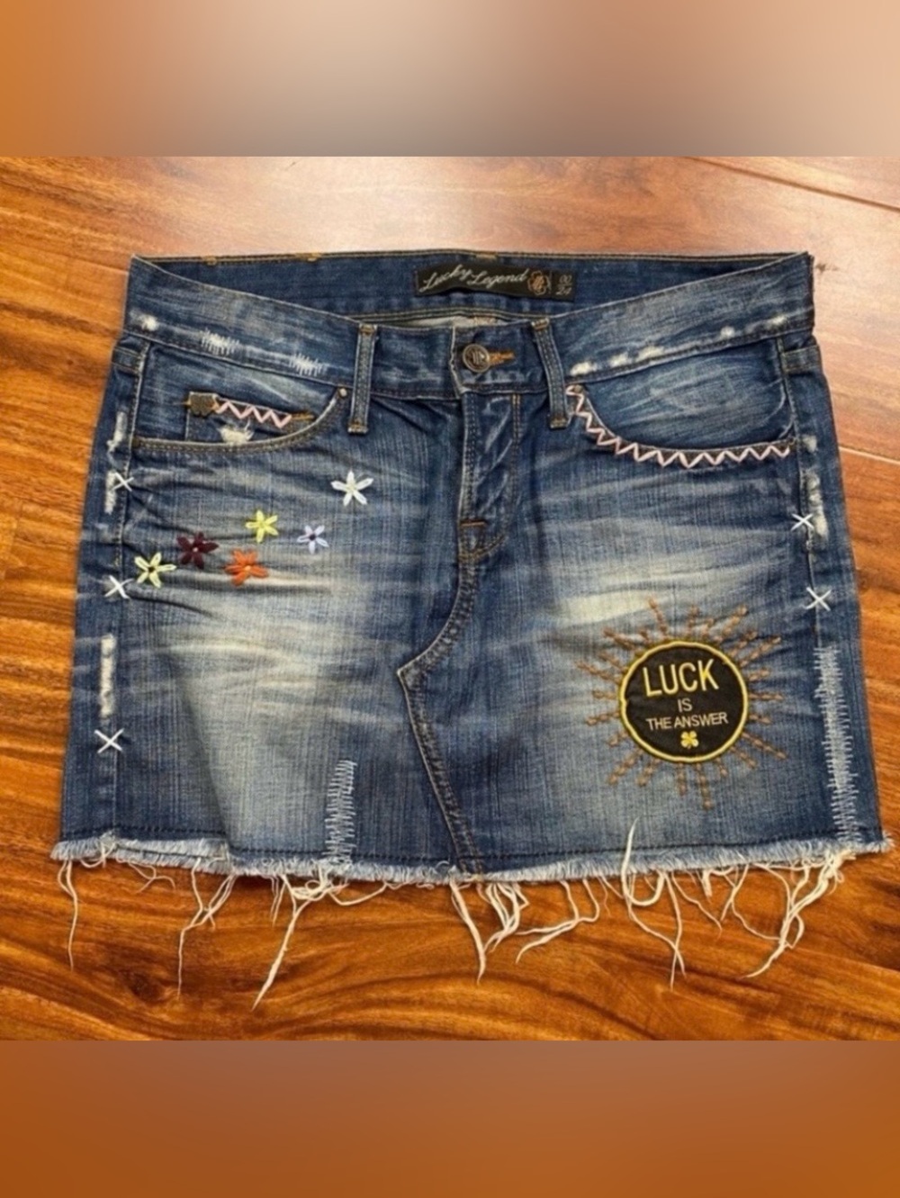 Lucky Brand Womens Zoe Embroidered Patchwork Denim Mini Skirt Size 00 Boho Y2K